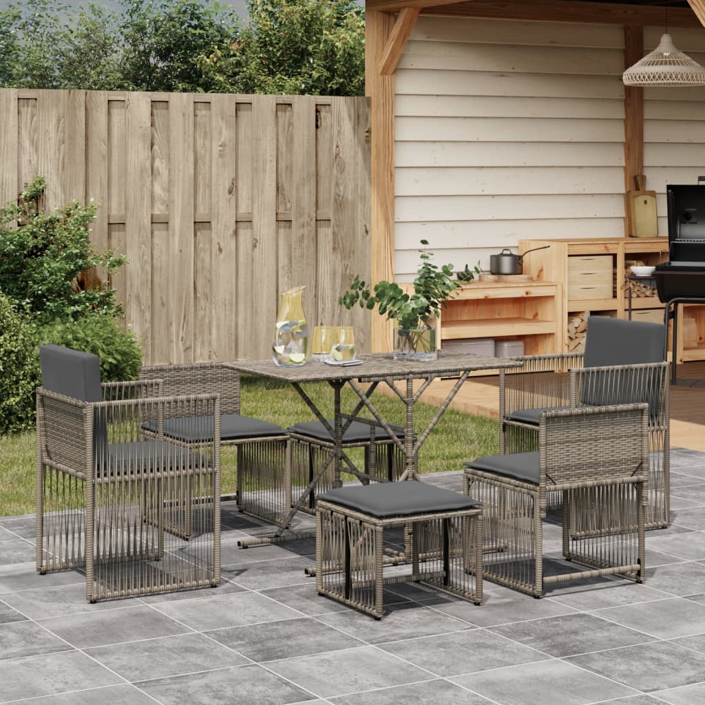 vidaXL 7-delige Tuinset met kussens poly rattan zwart