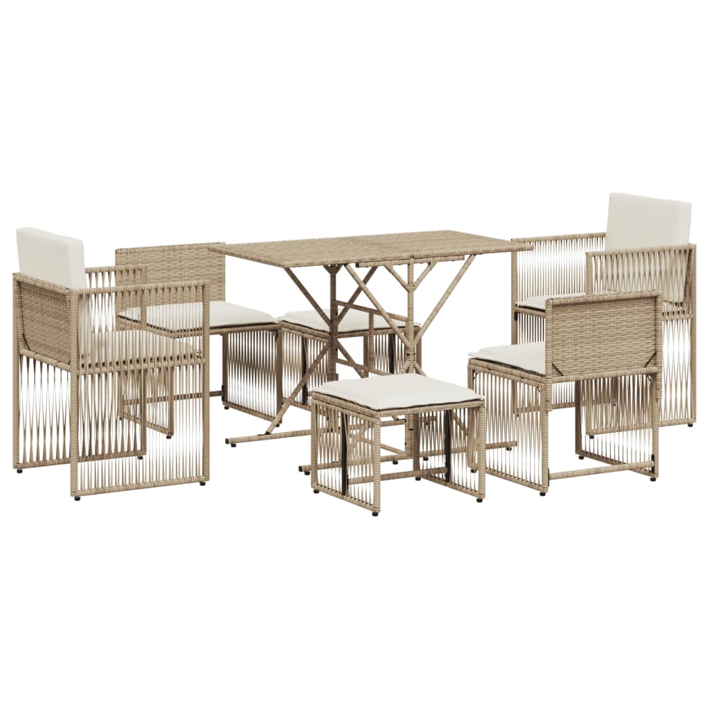 vidaXL 7-delige Tuinset met kussens poly rattan zwart