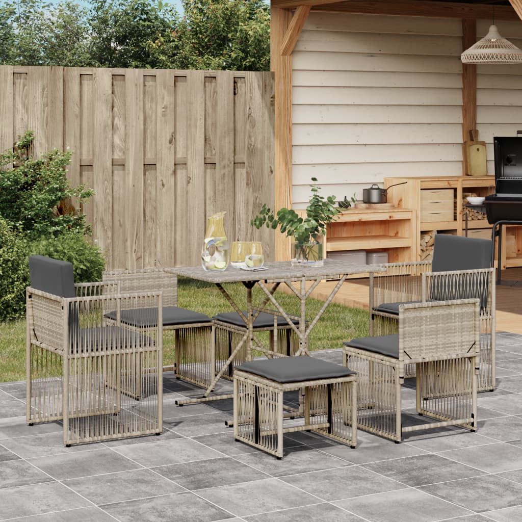 vidaXL 7-delige Tuinset met kussens poly rattan zwart