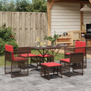 vidaXL 7-delige tuineetset met kussens bruin poly rattan