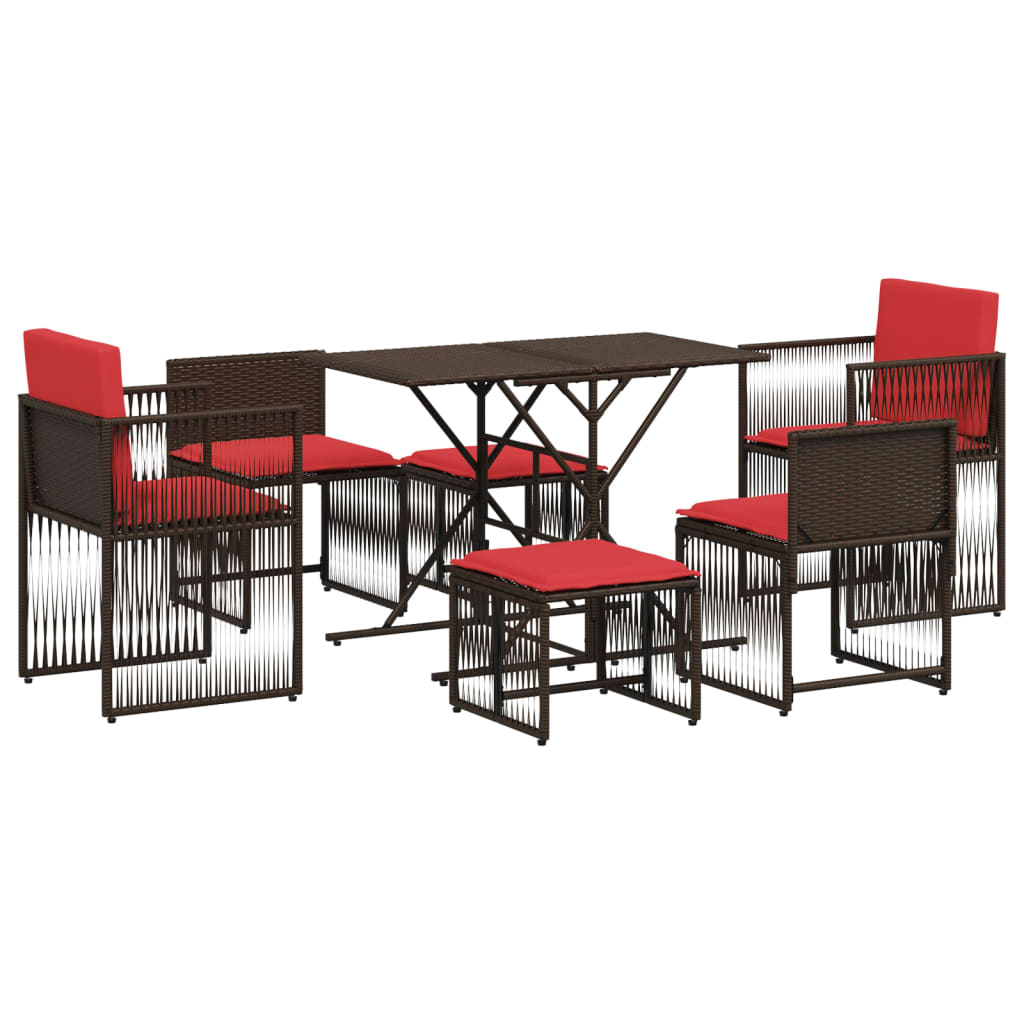vidaXL 7-delige tuineetset met kussens bruin poly rattan