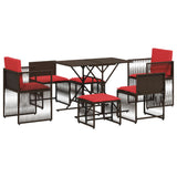 vidaXL 7-delige tuineetset met kussens bruin poly rattan
