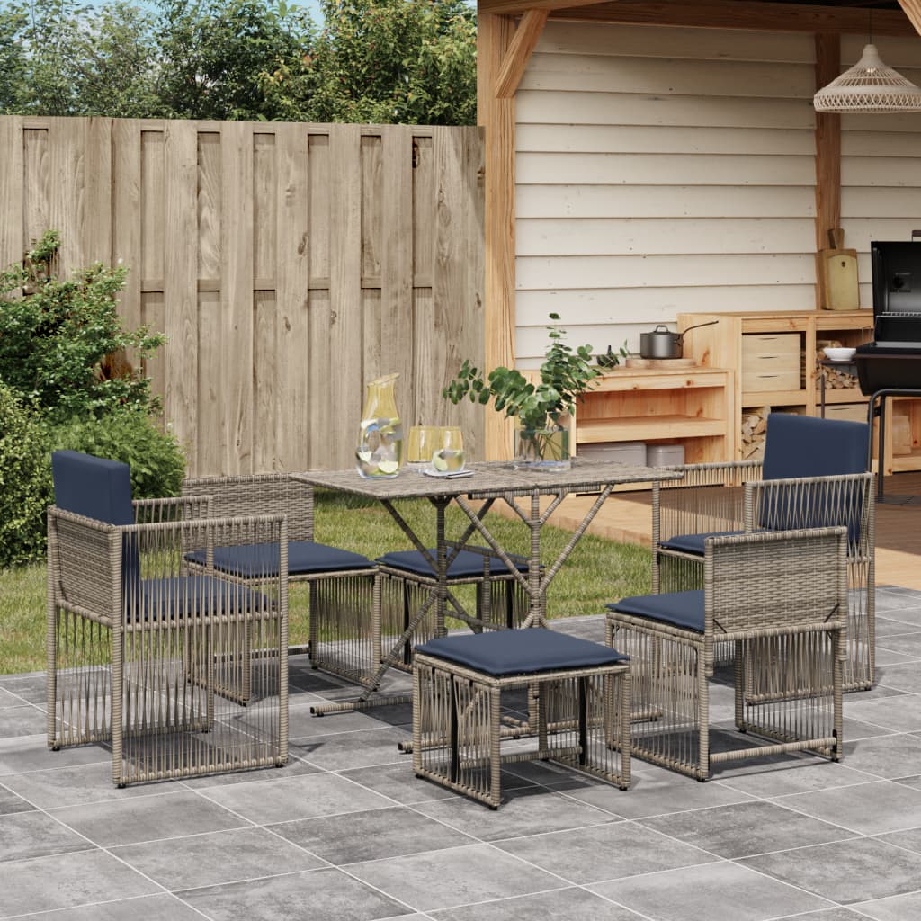 vidaXL 7-delige tuineetset met kussens bruin poly rattan