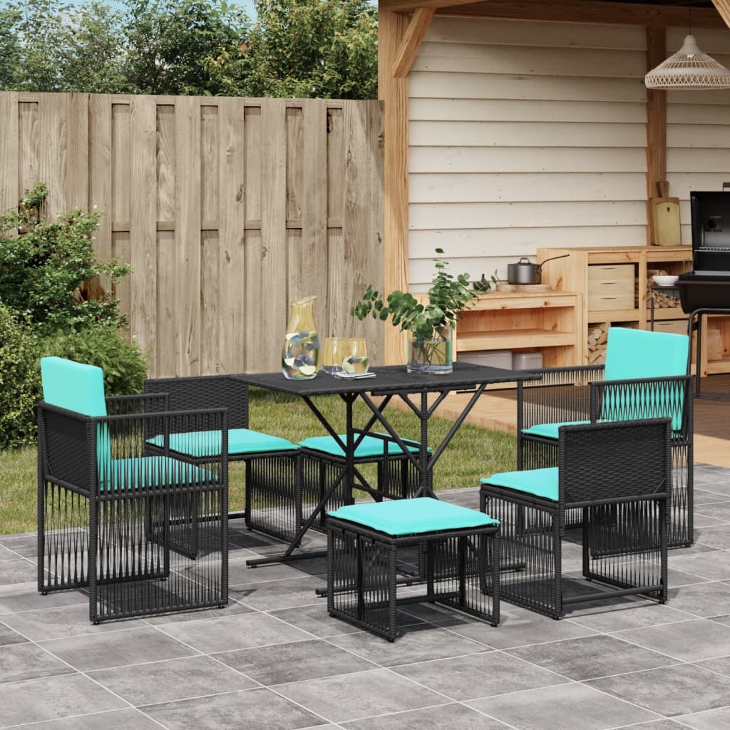 vidaXL 7-delige tuineetset met kussens bruin poly rattan