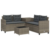 vidaXL L-Shaped Poly Rattan Garden Sofa with Table and Cushions Black