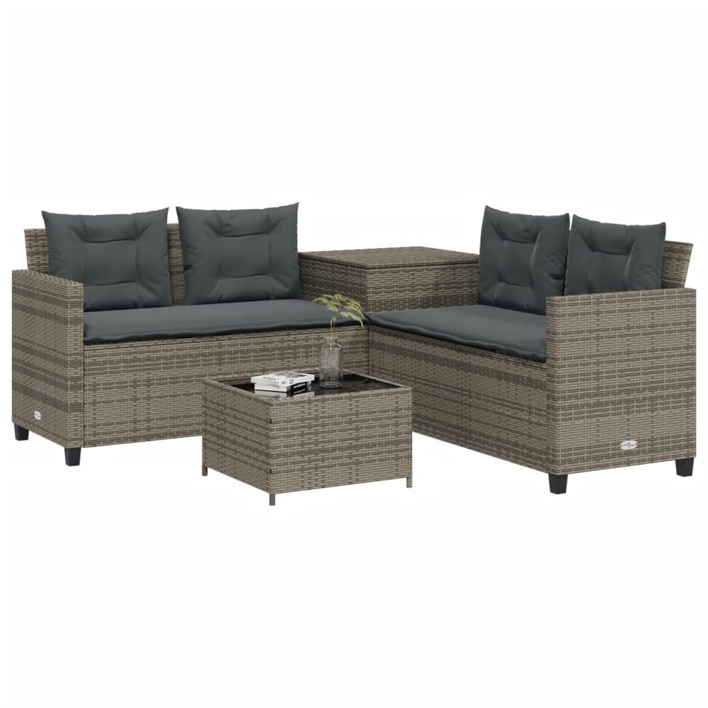 vidaXL L-Shaped Poly Rattan Garden Sofa with Table and Cushions Black