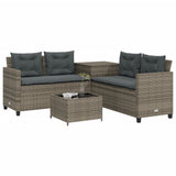 vidaXL L-Shaped Poly Rattan Garden Sofa with Table and Cushions Black