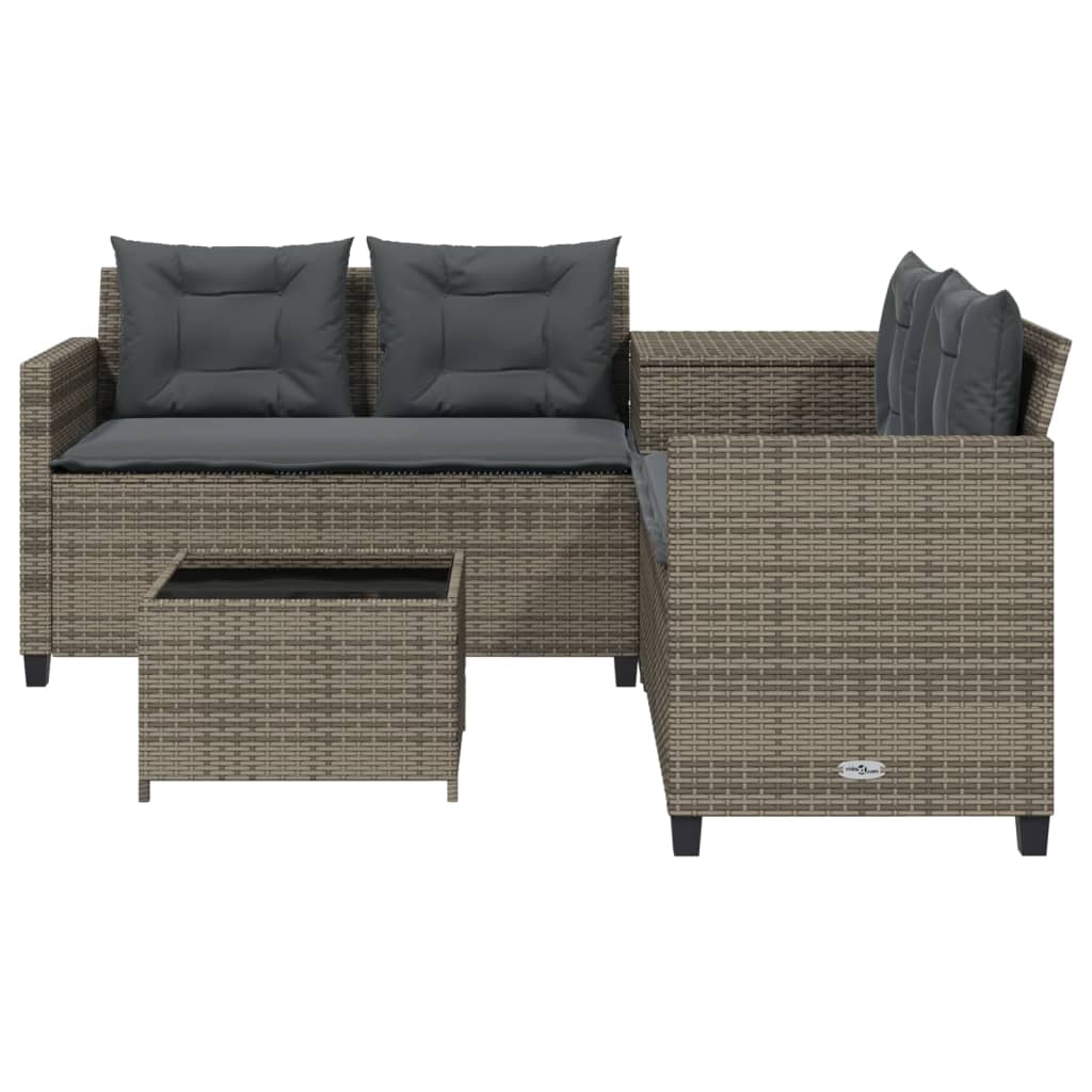 vidaXL L-Shaped Poly Rattan Garden Sofa with Table and Cushions Black