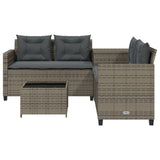 vidaXL L-Shaped Poly Rattan Garden Sofa with Table and Cushions Black