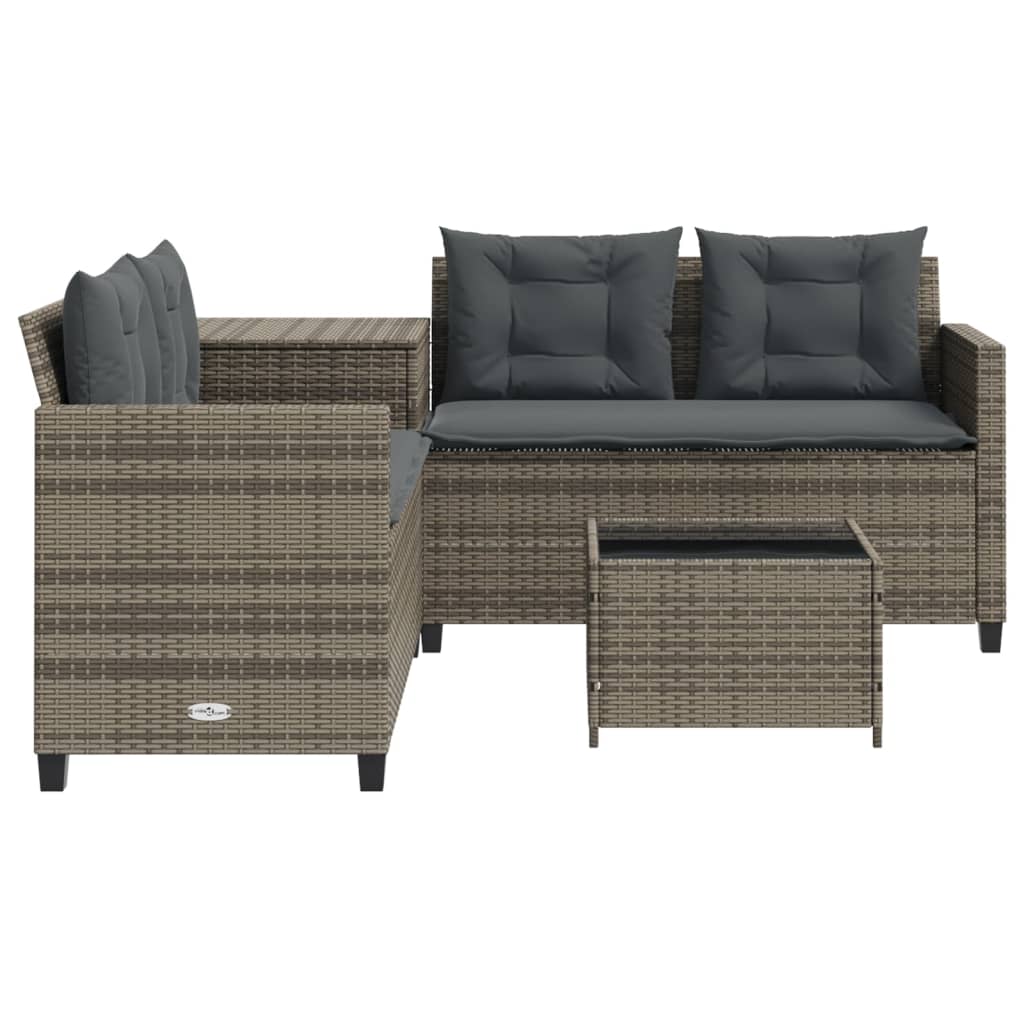 vidaXL L-Shaped Poly Rattan Garden Sofa with Table and Cushions Black