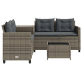 vidaXL L-Shaped Poly Rattan Garden Sofa with Table and Cushions Black