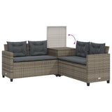vidaXL L-Shaped Poly Rattan Garden Sofa with Table and Cushions Black