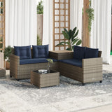 vidaXL Tuinbank met tafel en kussens L-vormig grijs poly rattan