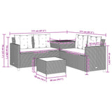 vidaXL Tuinbank met tafel en kussens L-vormig grijs poly rattan