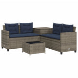 vidaXL Tuinbank met tafel en kussens L-vormig grijs poly rattan