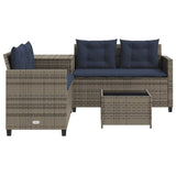 vidaXL Tuinbank met tafel en kussens L-vormig grijs poly rattan