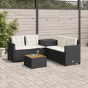 vidaXL L-Shaped Poly Rattan Garden Sofa with Table and Cushions Black