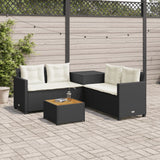 vidaXL L-Shaped Poly Rattan Garden Sofa with Table and Cushions Black