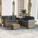 vidaXL L-Shaped Poly Rattan Garden Sofa with Table and Cushions Black