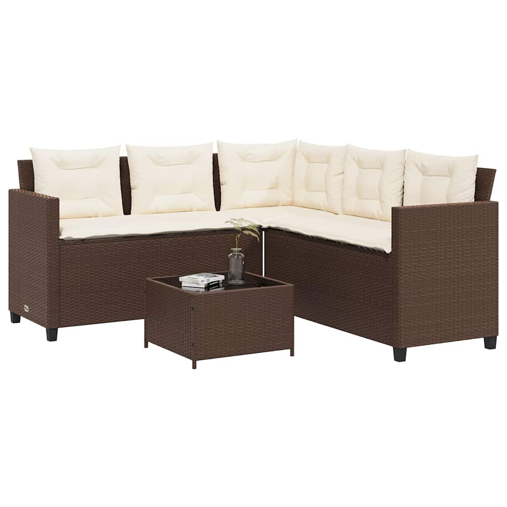vidaXL Tuinbank met tafel en kussens L-vormig poly rattan zwart