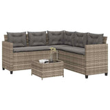 vidaXL Tuinbank met tafel en kussens L-vormig poly rattan zwart