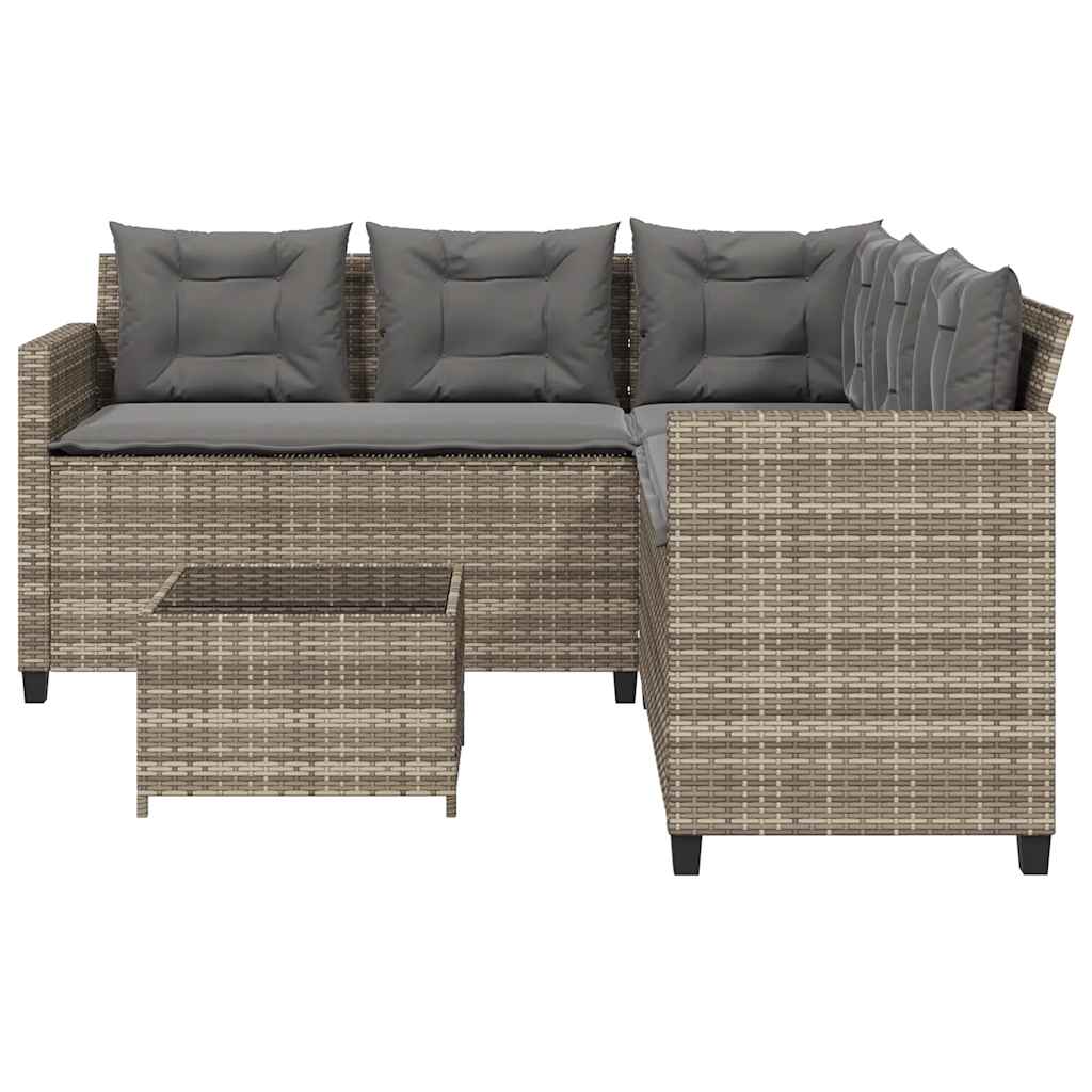 vidaXL Tuinbank met tafel en kussens L-vormig poly rattan zwart
