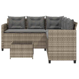 vidaXL Tuinbank met tafel en kussens L-vormig poly rattan zwart