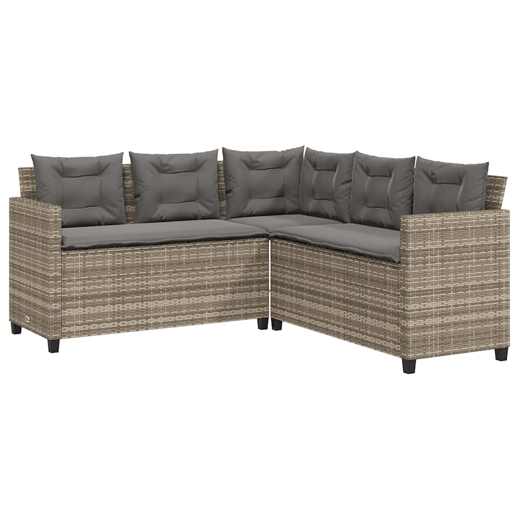 vidaXL Tuinbank met tafel en kussens L-vormig poly rattan zwart