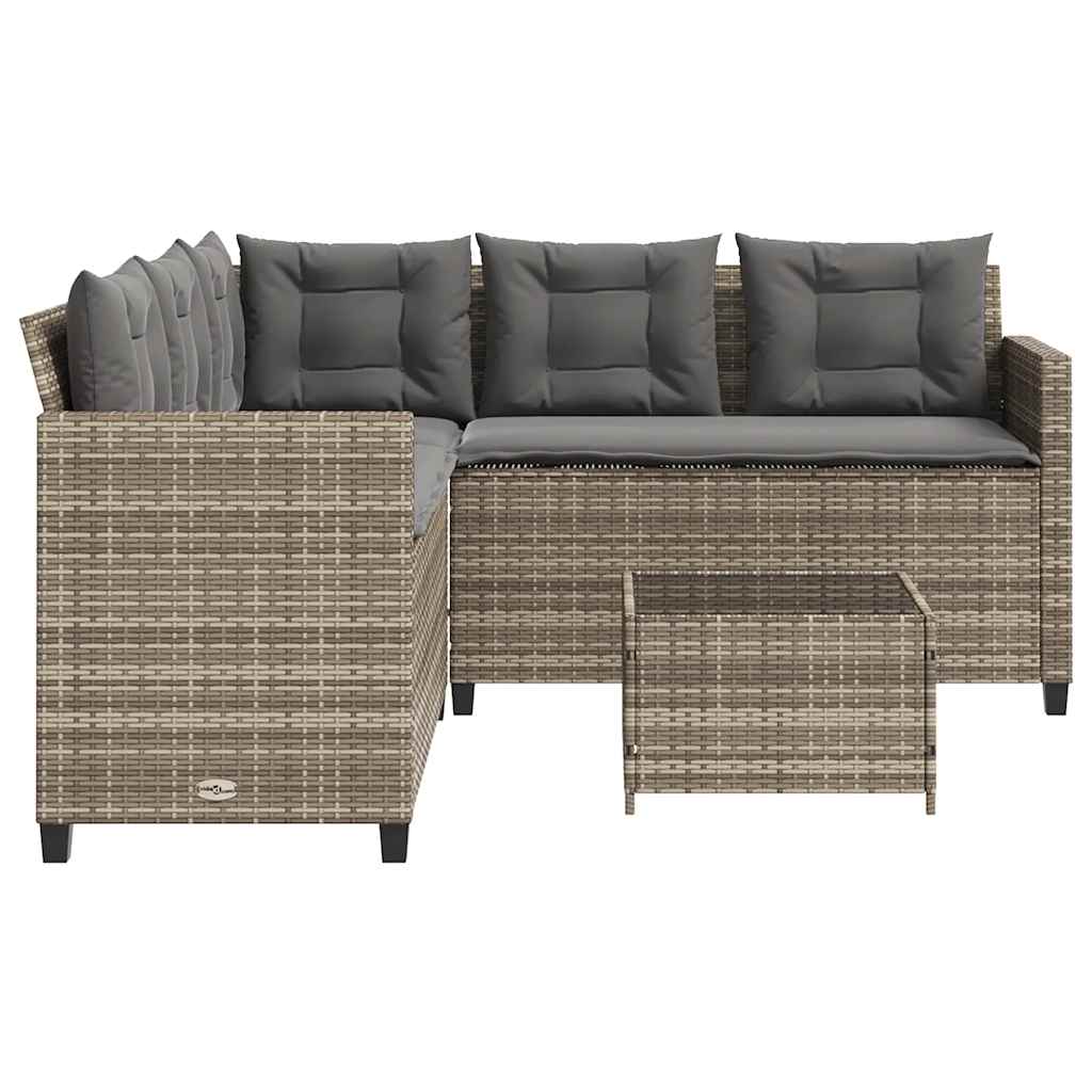 vidaXL Tuinbank met tafel en kussens L-vormig poly rattan zwart