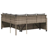 vidaXL Tuinbank met tafel en kussens L-vormig poly rattan zwart