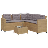 vidaXL Tuinbank met tafel en kussens L-vormig poly rattan zwart