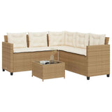 vidaXL Tuinbank met tafel en kussens L-vormig poly rattan zwart