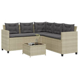 vidaXL Tuinbank met tafel en kussens L-vormig poly rattan zwart