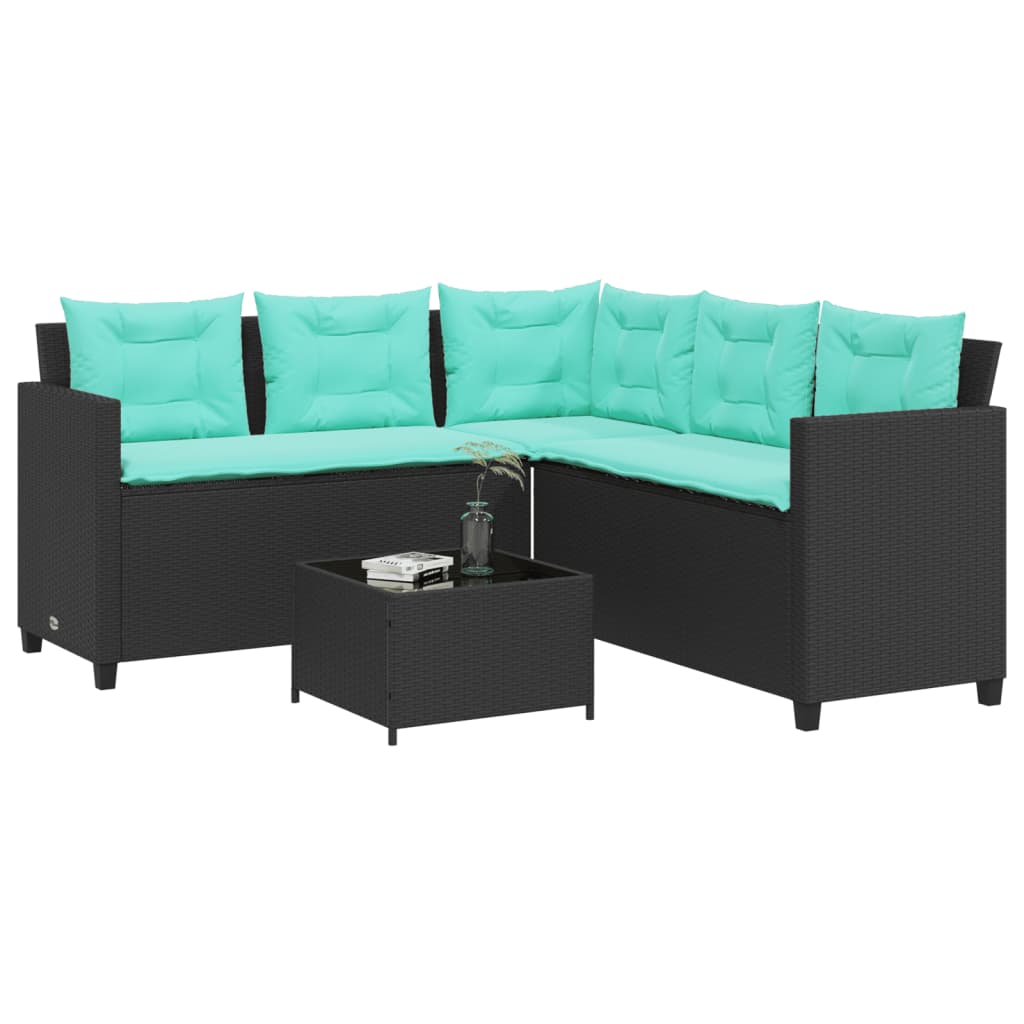 vidaXL Tuinbank met tafel en kussens L-vormig grijs poly rattan