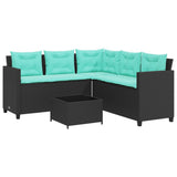vidaXL Tuinbank met tafel en kussens L-vormig grijs poly rattan