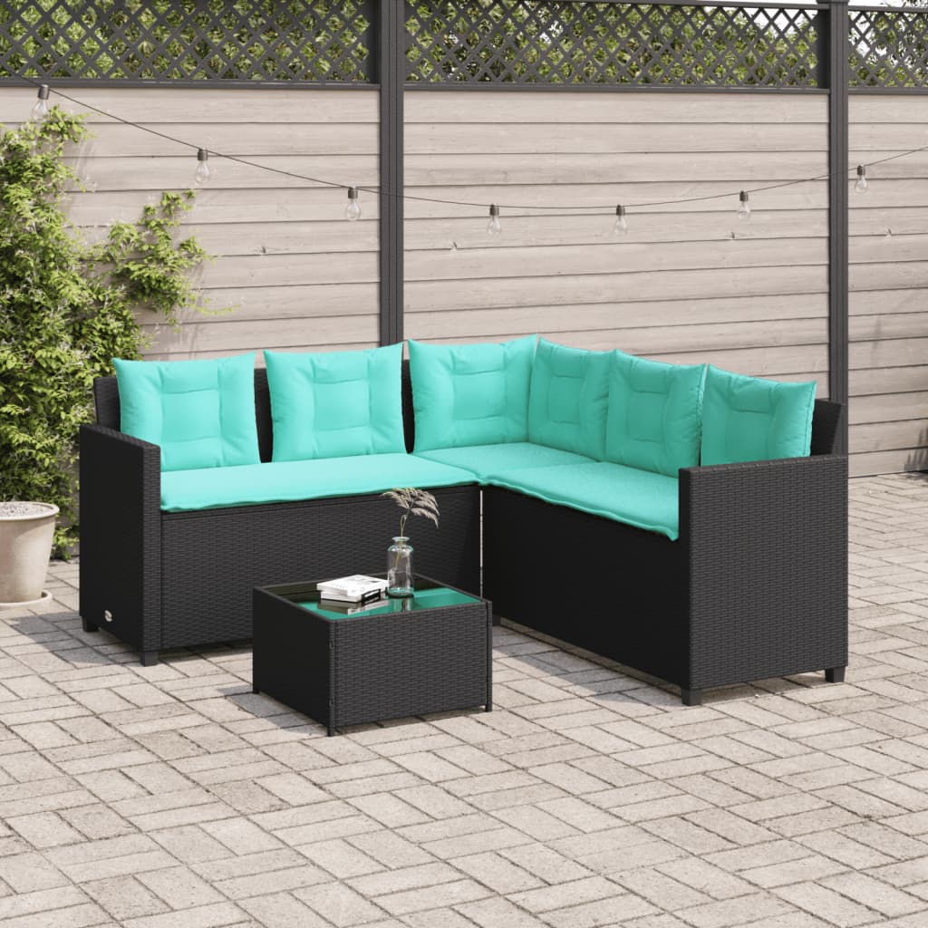 vidaXL Tuinbank met tafel en kussens L-vormig grijs poly rattan