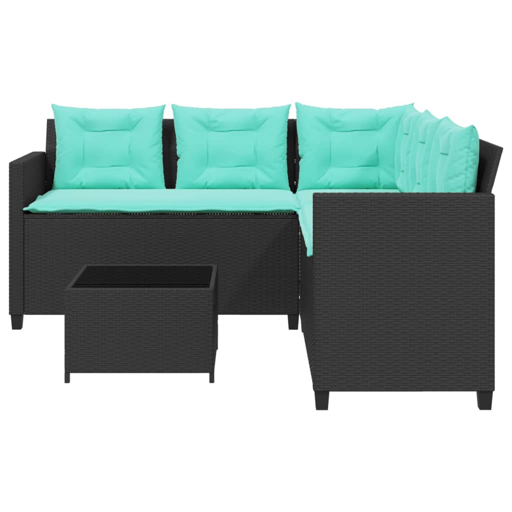 vidaXL Tuinbank met tafel en kussens L-vormig grijs poly rattan