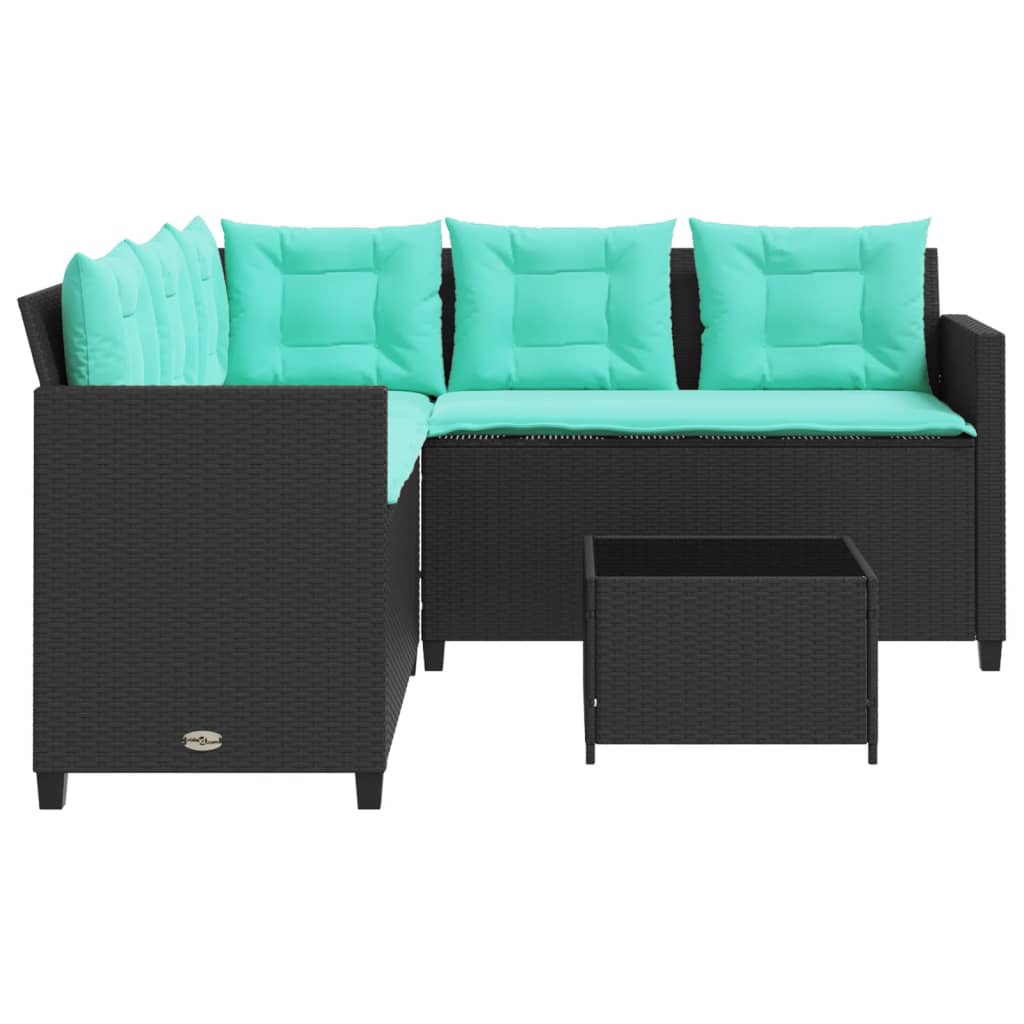 vidaXL Tuinbank met tafel en kussens L-vormig grijs poly rattan