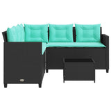 vidaXL Tuinbank met tafel en kussens L-vormig grijs poly rattan
