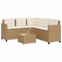 vidaXL Tuinbank met tafel en kussens L-vormig poly rattan zwart
