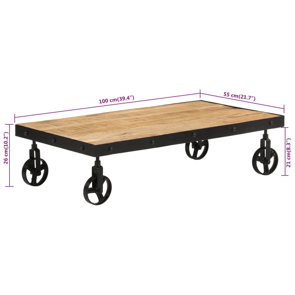 vidaXL Salontafel met wieltjes 100x55x26 cm massief mangohout