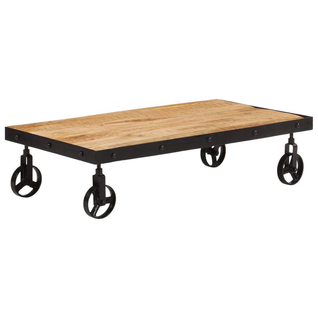 vidaXL Salontafel met wieltjes 100x55x26 cm massief mangohout