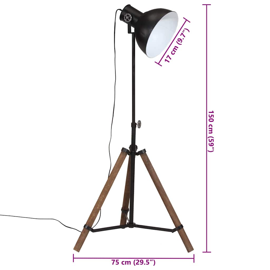vidaXL Vloerlamp 25 W E27 75x75x90-150 cm zwart