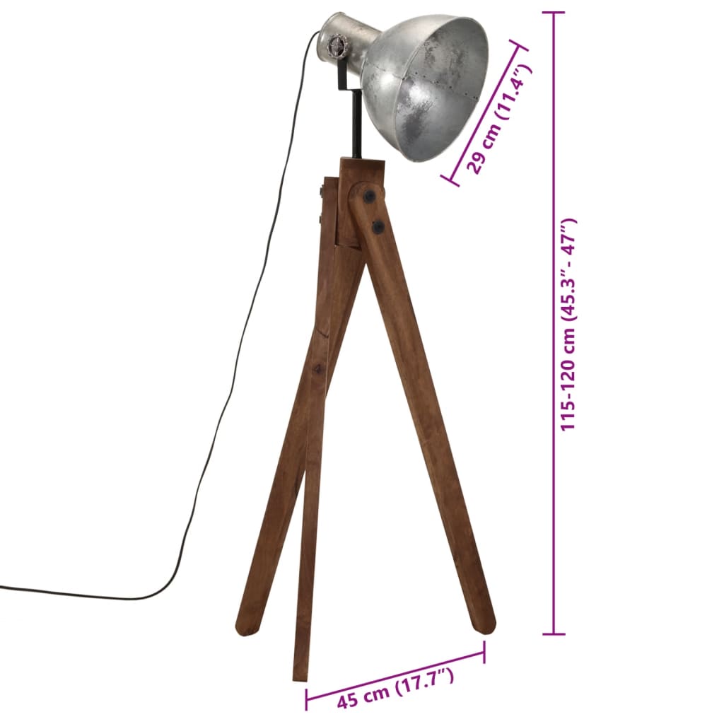 vidaXL Vloerlamp 25 W E27 45x45x120 cm vintage zilverkleurig