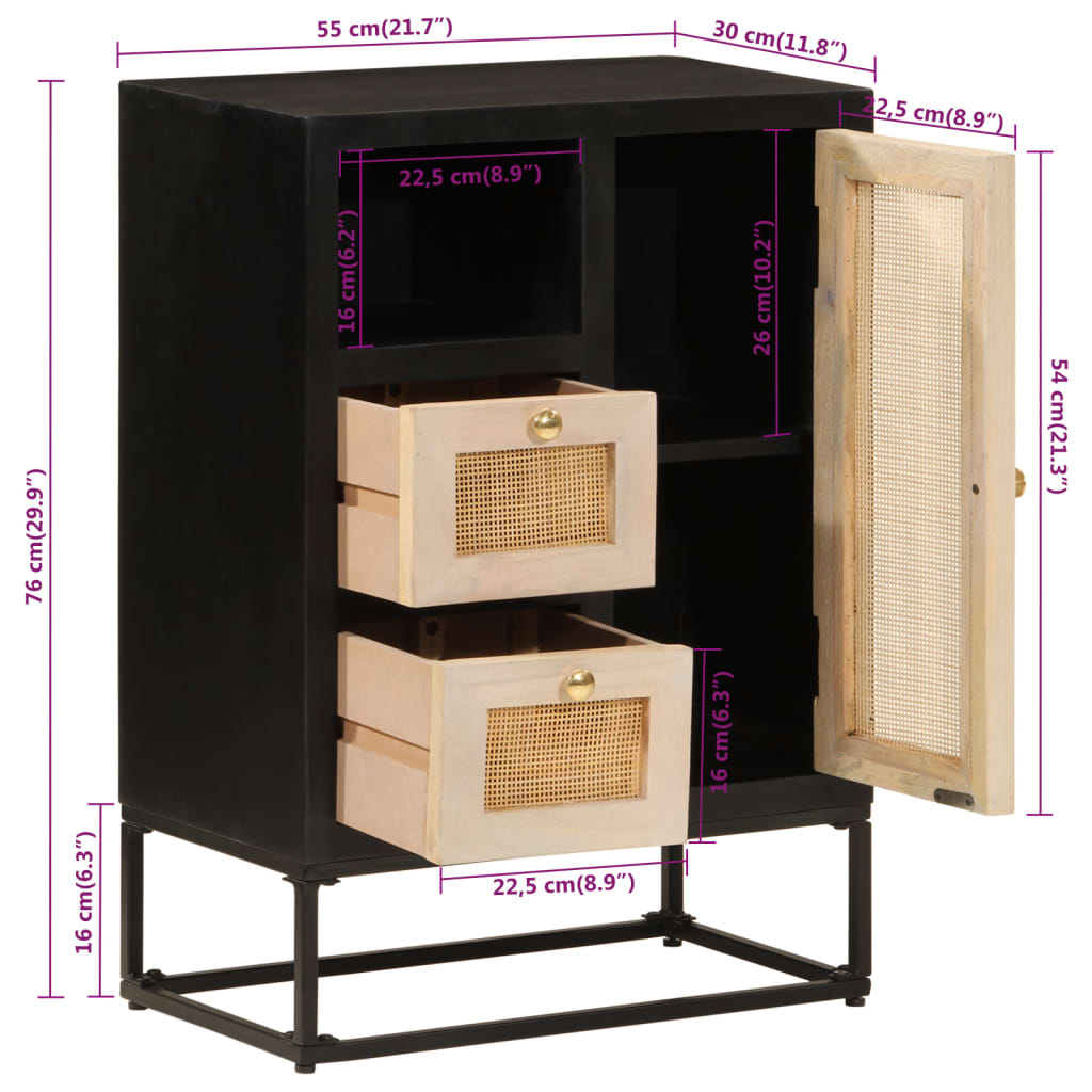 vidaXL Nightstand 40x30x50 cm solid mango wood and iron black
