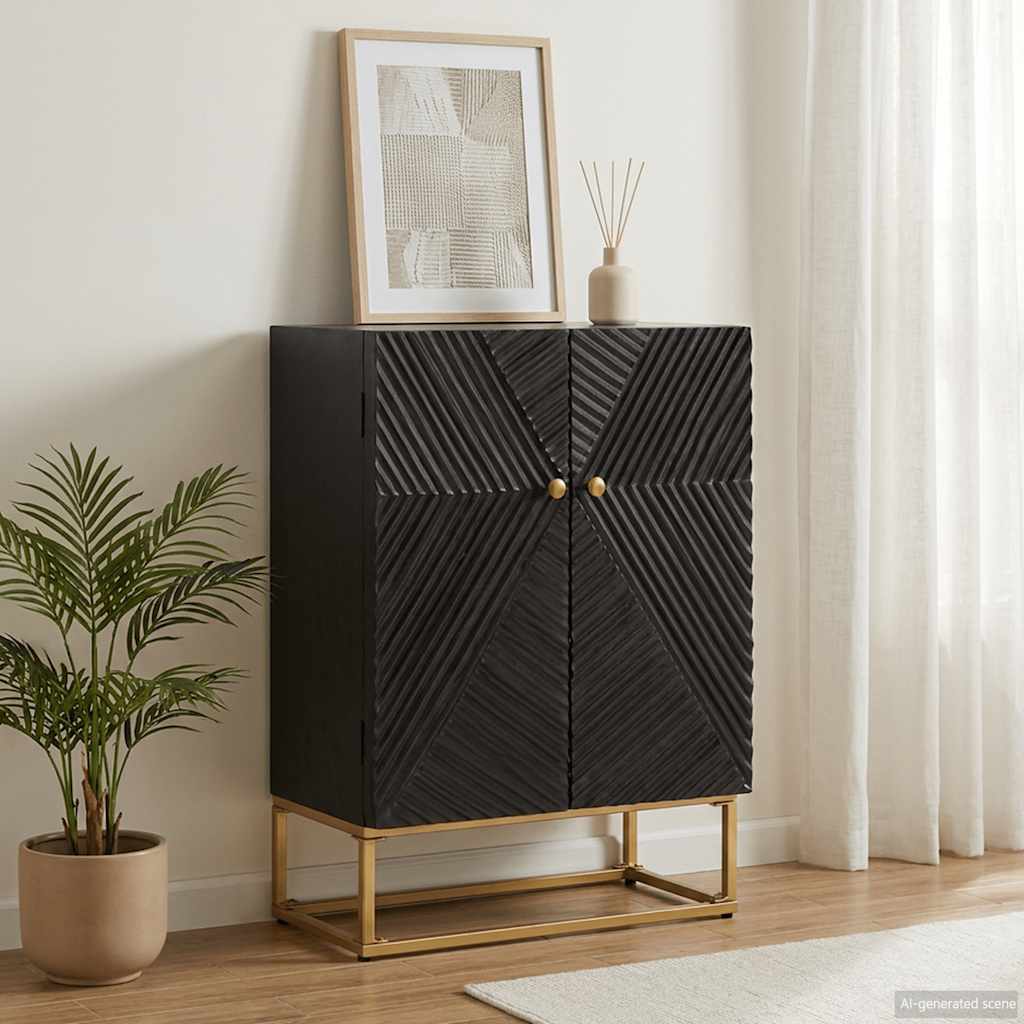 vidaXL Nachtkastje 40x30x50 cm massief mangohout en ijzer zwart