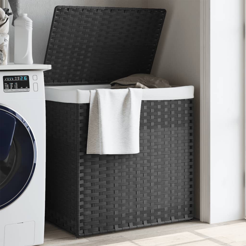 vidaXL Laundry Basket with 2 Compartments 53x35x57 cm Poly Rattan
