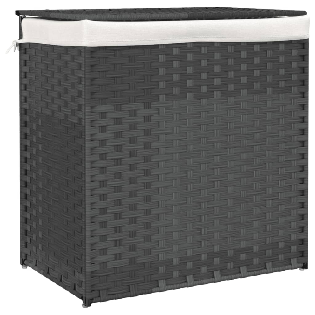 vidaXL Laundry Basket with 2 Compartments 53x35x57 cm Poly Rattan