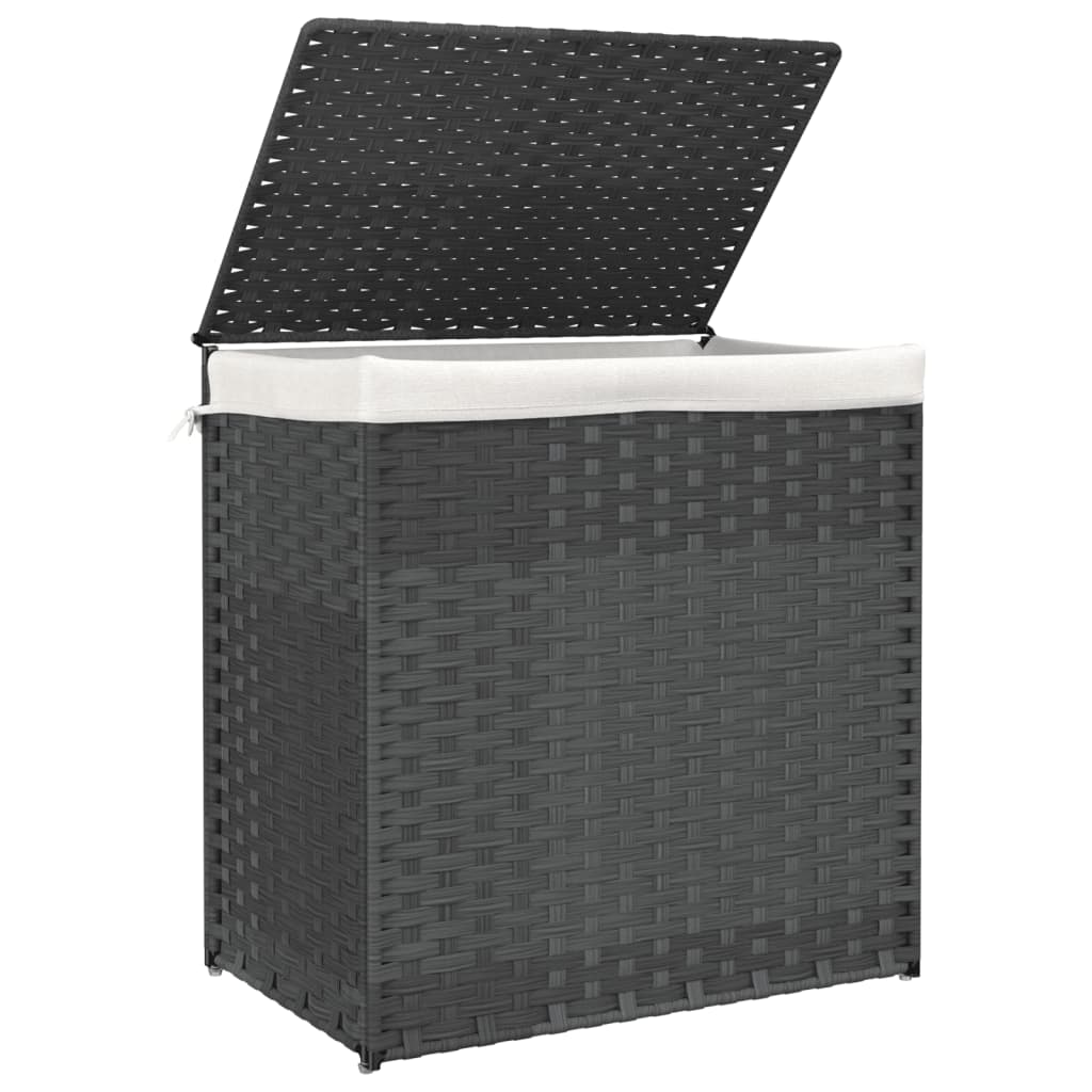 vidaXL Laundry Basket with 2 Compartments 53x35x57 cm Poly Rattan