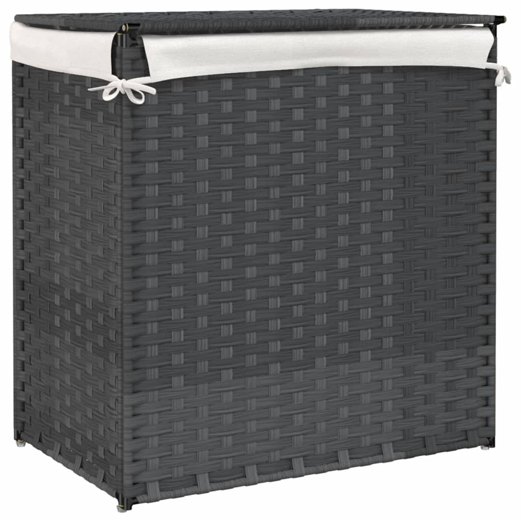 vidaXL Laundry Basket with 2 Compartments 53x35x57 cm Poly Rattan
